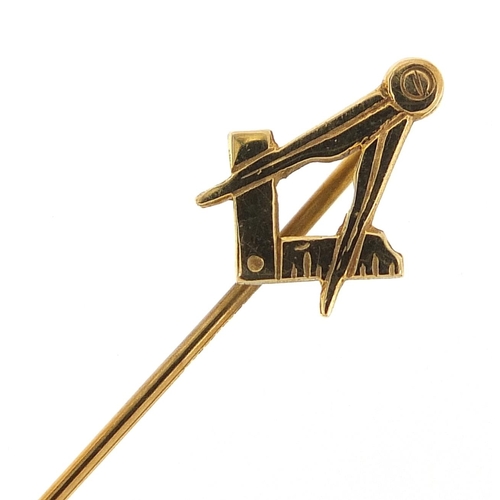 348A - 9ct gold masonic stickpin, 4.5cm high, 0.7g