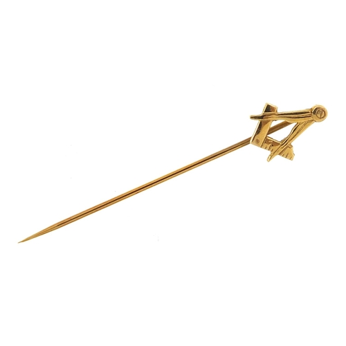 348A - 9ct gold masonic stickpin, 4.5cm high, 0.7g