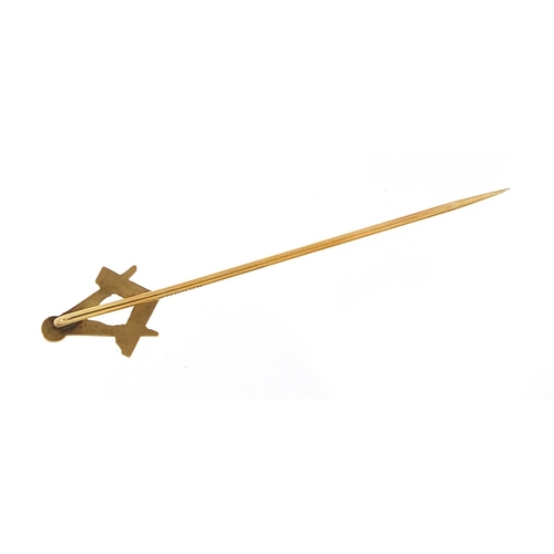 348A - 9ct gold masonic stickpin, 4.5cm high, 0.7g