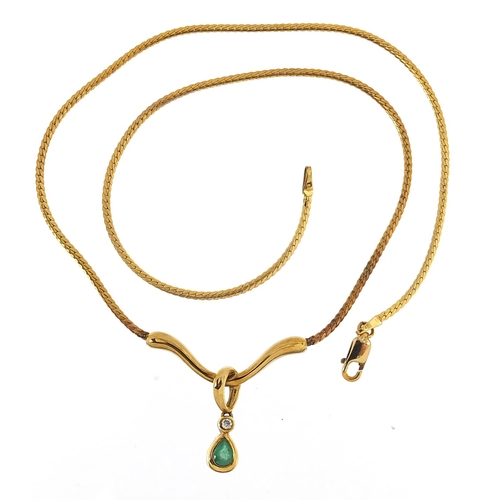 92 - 9ct gold diamond and emerald necklace, 42cm in length, 6.1g