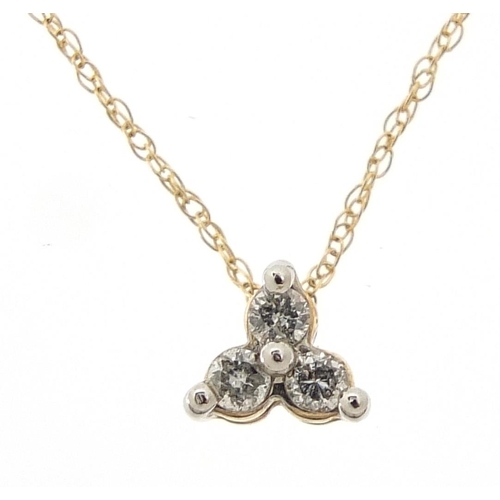 346 - 9ct gold diamond cluster pendant on a 9ct gold necklace, 6mm high and 46cm in length, 0.8g