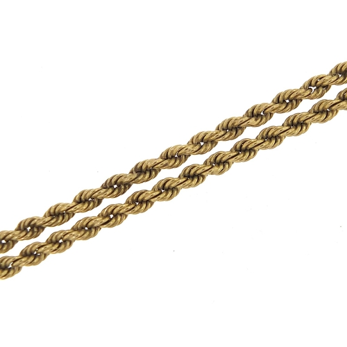 126 - 9ct gold rope twist necklace, 74cm in length, 7.8g