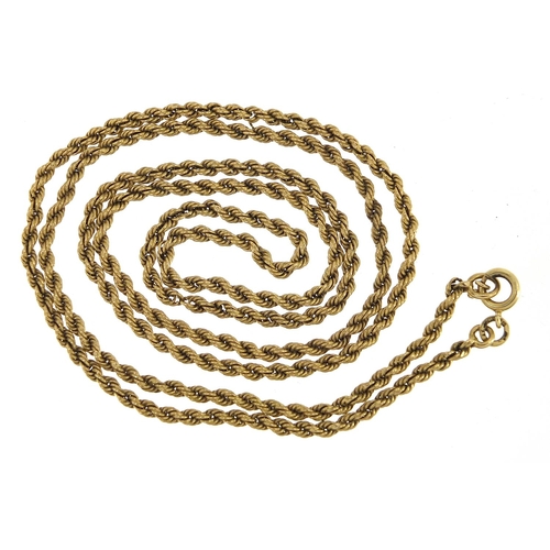 126 - 9ct gold rope twist necklace, 74cm in length, 7.8g