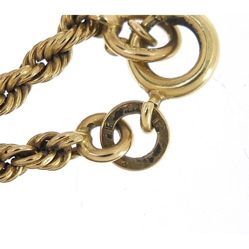 126 - 9ct gold rope twist necklace, 74cm in length, 7.8g