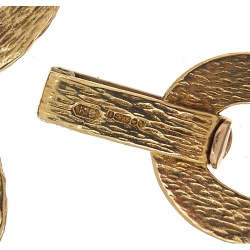 6 - 1970s 9ct gold bark design bracelet with oval links, HB makers mark, 18cm in length, 43.8g