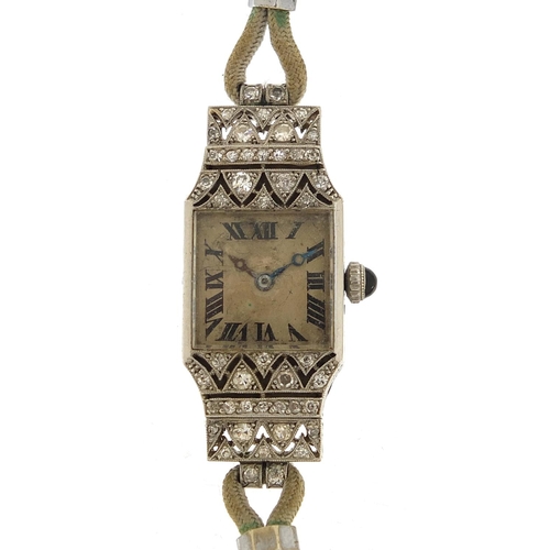 252 - French Art Deco platinum and diamond ladies cocktail watch with sapphire crown, the case numbered 27... 