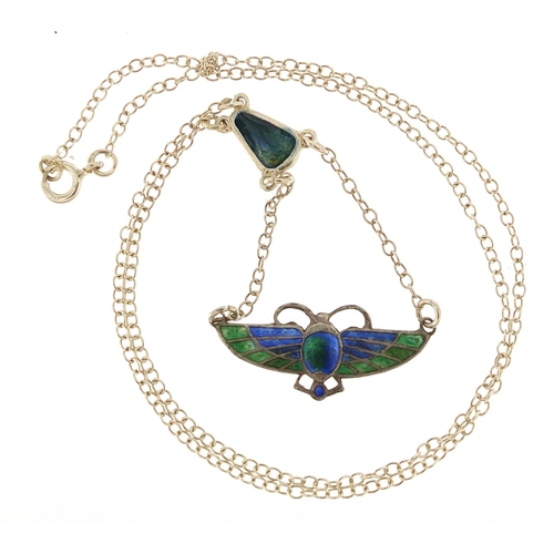 144 - Charles Horner, Arts Nouveau silver and enamel scarab beetle necklace, Chester 1909, 40cm in length,... 