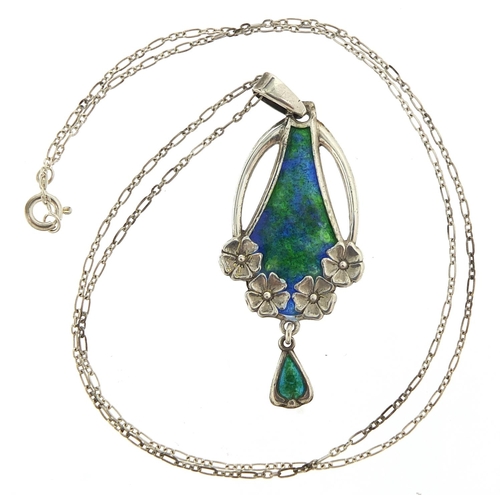 178 - Charles Horner, Arts Nouveau silver and enamel pendant on a silver necklace, Chester 1909, 5cm high ... 