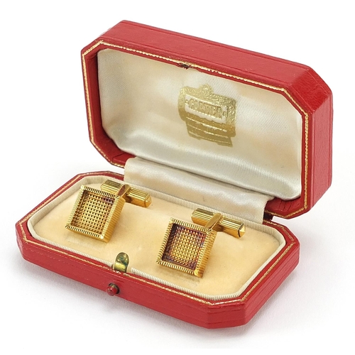3 - Pair of 1970s 18ct gold Cartier cufflinks housed in a silk and velvet lined fitted case, 1.2cm x 1.2... 