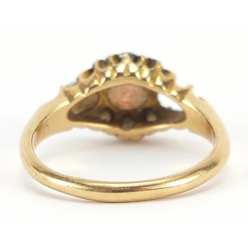 209 - Antique 18ct gold opal and diamond ring, Birmingham 1910, size K, 3.5g