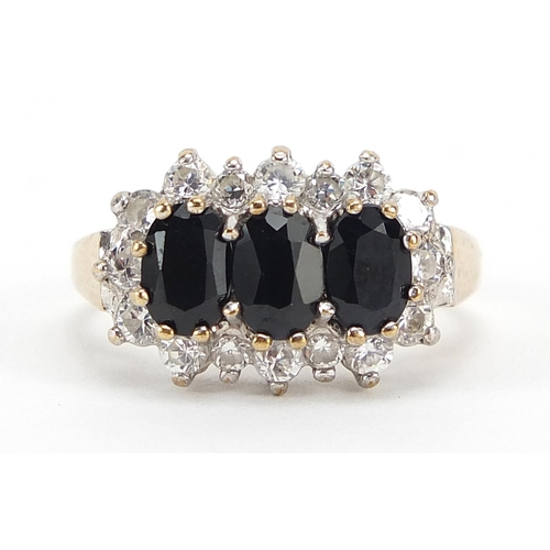 167 - 9ct gold black and clear stone ring, size M, 3.4g