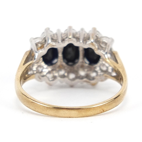 167 - 9ct gold black and clear stone ring, size M, 3.4g