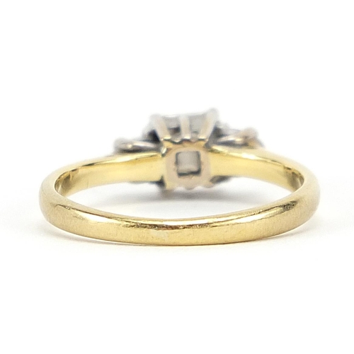 121 - 18ct gold square cut diamond ring, size K, 2.4g