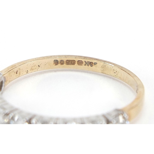 352 - 9ct gold cubic zirconia half eternity ring, size L, 1.4g