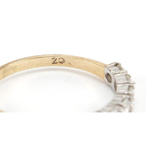 352 - 9ct gold cubic zirconia half eternity ring, size L, 1.4g