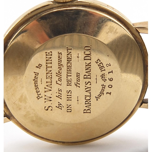 124 - Jaeger LeCoultre, vintage gentlemen's 9ct gold wristwatch with Barclay's Bank inscription box, the m... 