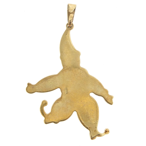 141 - 9ct two tone gold clown pendant, 3.8cm high, 1.2g