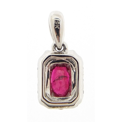 276 - 9ct white gold ruby and diamond pendant, 1.2cm high, 0.9g