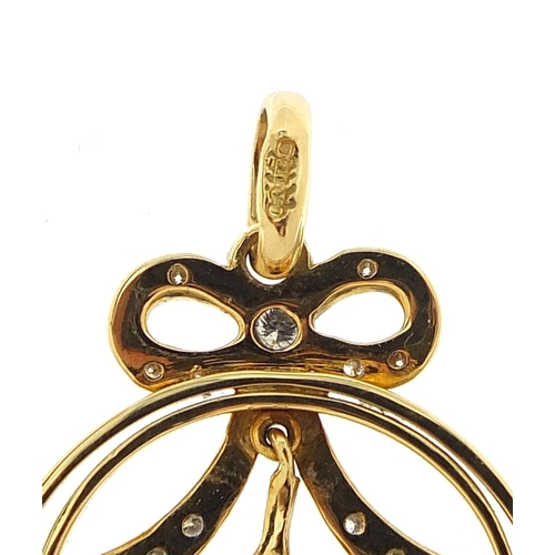 34 - Art Nouveau style 9ct gold cabochon opal and diamond pendant, 4cm high, 4.3g