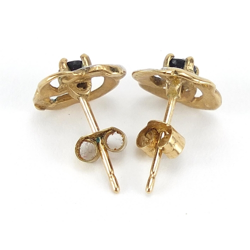 237 - Pair of 9ct two tone gold sapphire and diamond stud earrings, 9mm wide, 0.8g