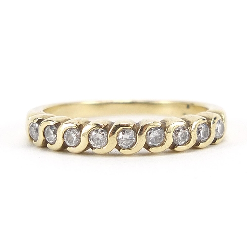 274 - Unmarked gold diamond half eternity ring, size N, 2.5g