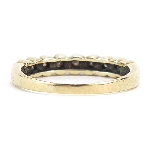 274 - Unmarked gold diamond half eternity ring, size N, 2.5g