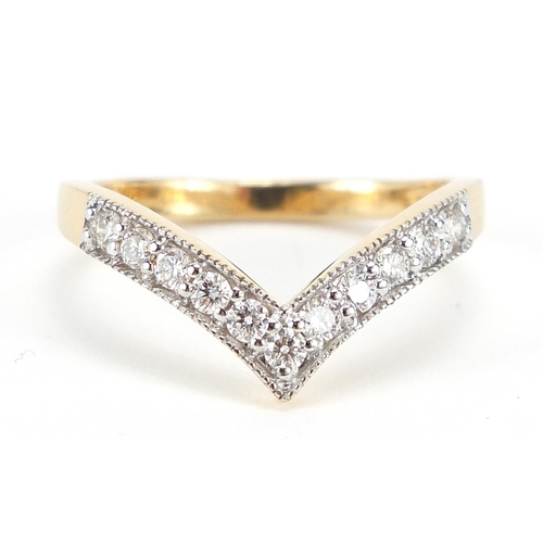 43 - 18ct gold diamond herringbone ring, size P/Q, 3.2g