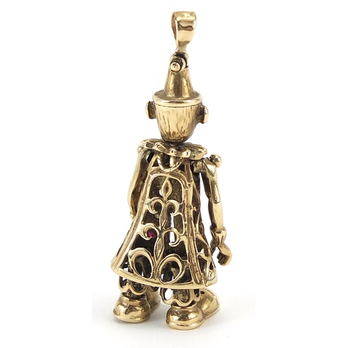 36 - 9ct gold articulated clown pendant set with pink and clear stones, 4.5cm high, 6.0g