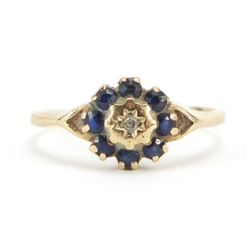 199 - Unmarked gold sapphire and diamond ring, size K, 1.7g