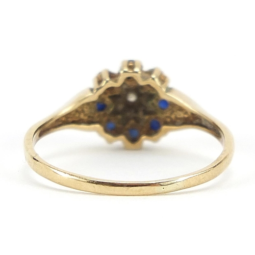 199 - Unmarked gold sapphire and diamond ring, size K, 1.7g