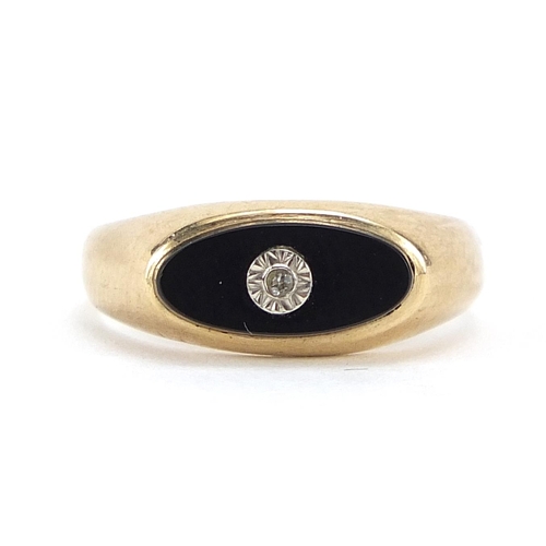 338 - 9ct gold black onyx and white sapphire ring, size H/I, 1.9g