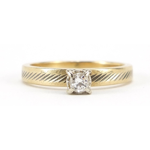 277 - 9ct gold diamond solitaire ring, size O, 3.3g