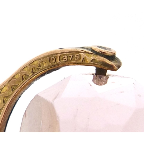 172 - Edwardian 9ct gold pink stone spinner fob, Chester 1909, 2.5cm wide, 7.8g