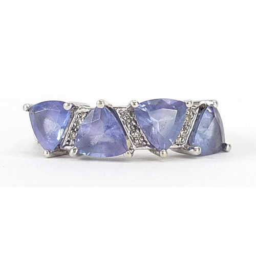 90 - 18ct white gold purple stone and diamond ring, possibly tanzanite, size M/N, 4.3g