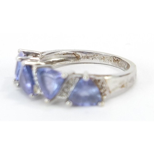 90 - 18ct white gold purple stone and diamond ring, possibly tanzanite, size M/N, 4.3g