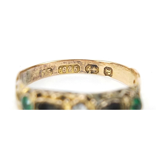 312 - Unmarked gold diamond ring and antique 15ct gold ring set with stones, both size M, 3.3g