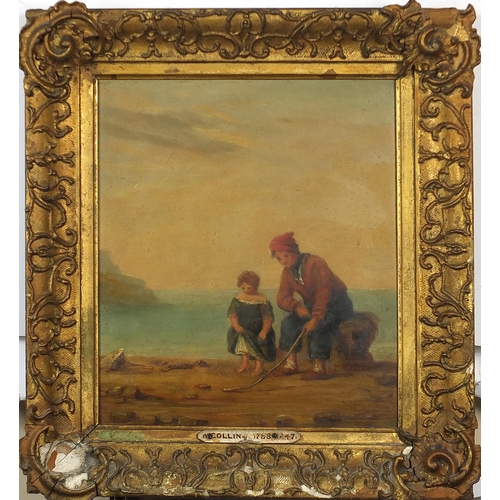 1848 - Attributed to William Collins - Coastal scene with two figures, 19th century oil on board, mounted a... 