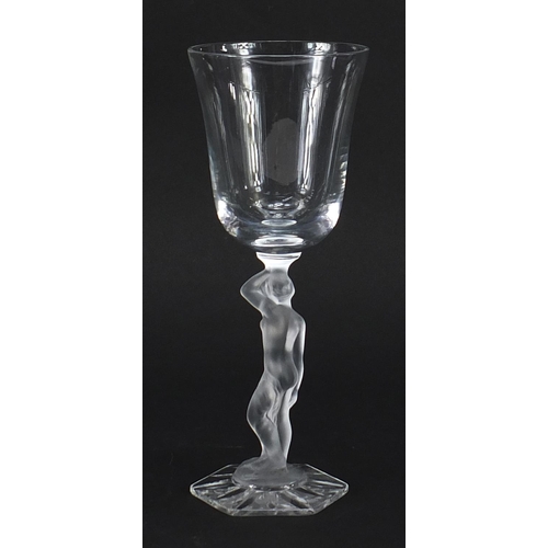 1854 - French crystal wine glass with nude female stem, 21cm high