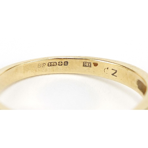 354 - 9ct gold cubic zirconia wishbone ring, size N, 2.0g