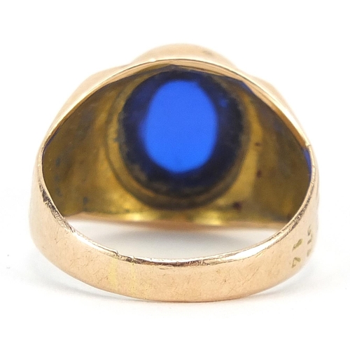 358 - Art Deco 14ct gold cabochon blue stone ring, size N, 5.5g