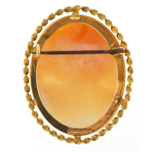 140 - 9ct gold cameo maiden head brooch, 3.2cm high, 5.4g