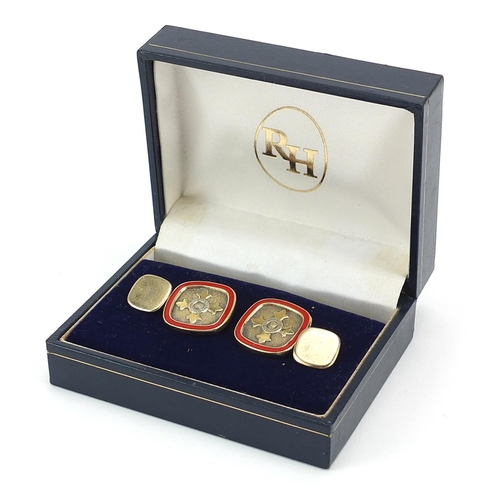 152 - Pair of silver gilt and enamel OBE cufflinks, each 2cm x 2cm, 13.5g