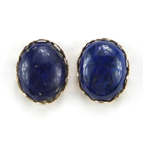 290 - Pair of 9ct gold cabochon lapis lazuli stud earrings, 1.1cm high, 1.3g