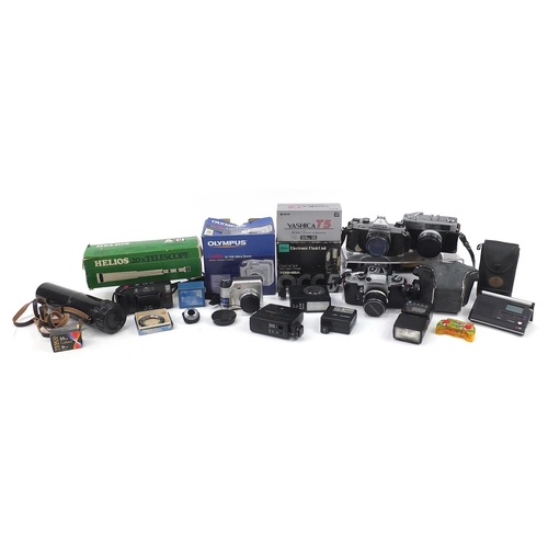 1985 - Vintage and later cameras, lenses and accessories including Olympus C-725, Helios 20X telescope, Mir... 