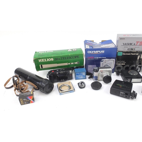 1985 - Vintage and later cameras, lenses and accessories including Olympus C-725, Helios 20X telescope, Mir... 