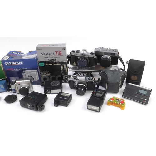 1985 - Vintage and later cameras, lenses and accessories including Olympus C-725, Helios 20X telescope, Mir... 