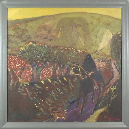 1508 - Harold Mockford '04 - The Visitor, oil on board, inscribed The Visitor and signed verso, framed, 89.... 