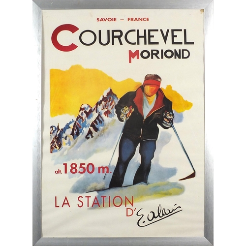 1992 - Courchevel Moriond skiing interest poster, framed and glazed, 69cm x 49cm