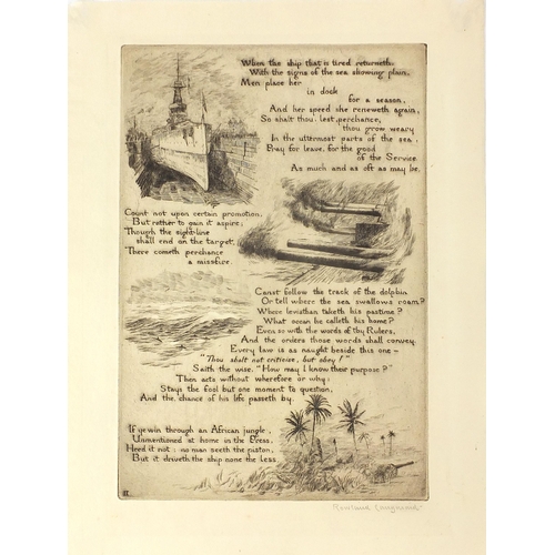 1991 - Rowland Langmaid - Maritime interest pencil signed etching with verse, unframed, 38.5cm x 29cm