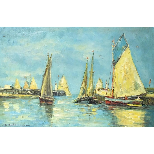 1990 - Harbour scene with moored boats, French Impressionist oil on canvas, mounted and framed, 59cm x 39cm... 